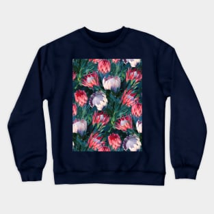 Lush Protea Botanical with Blue Green Leaves Crewneck Sweatshirt